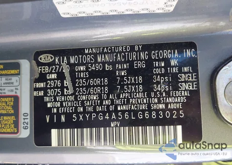 2020 Kia Sorento 3.3L Lx from USA, damaged, VIN 5XYPG4A56LG683025